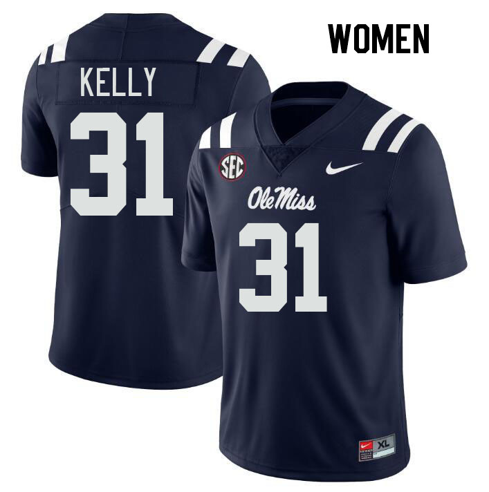 Women #31 Torian Kelly Ole Miss Rebels College Football Jerseys Stitched Sale-Navy